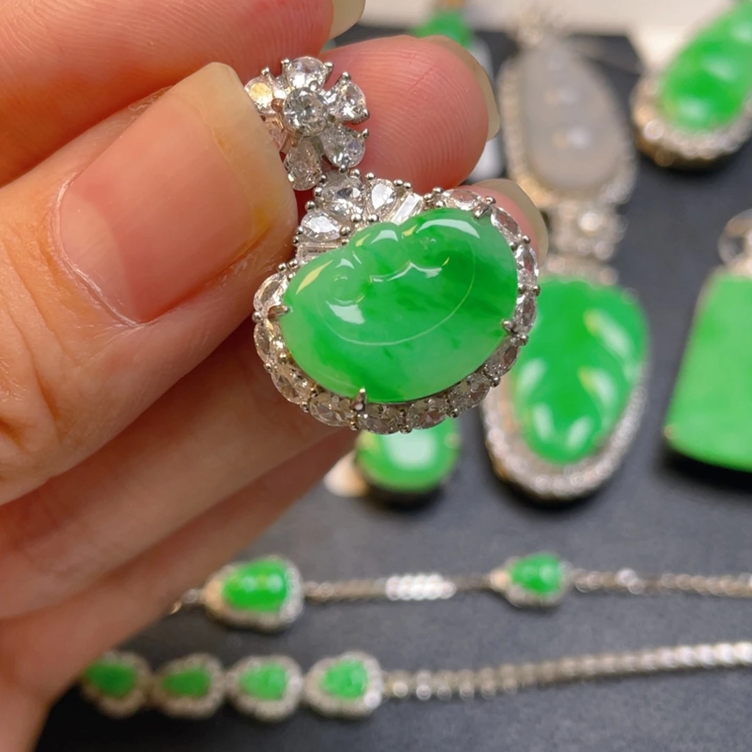 翡翠银S925镶嵌吊坠(不含链)