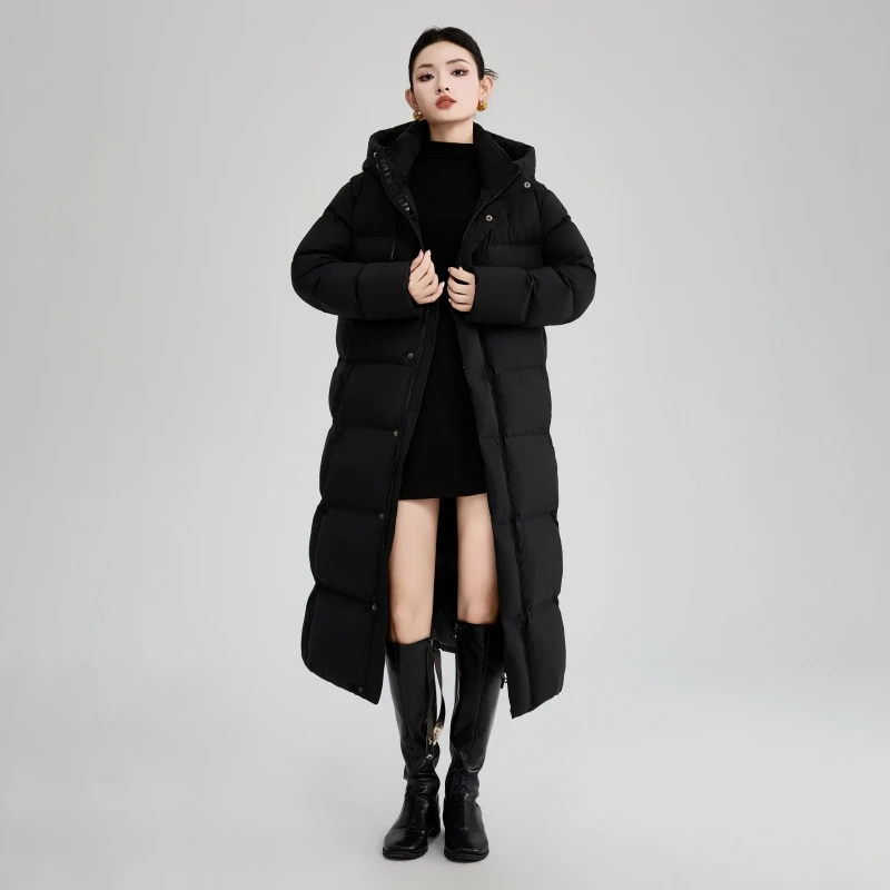 冬季新款90%白鸭绒羽绒服女长款过膝加厚连帽时尚百搭保暖外套
