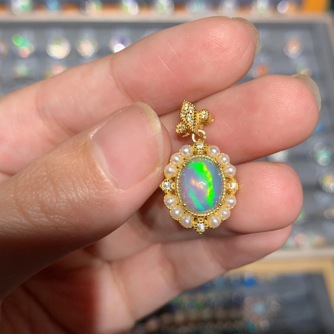 银S925镶嵌欧泊欧泊吊坠y