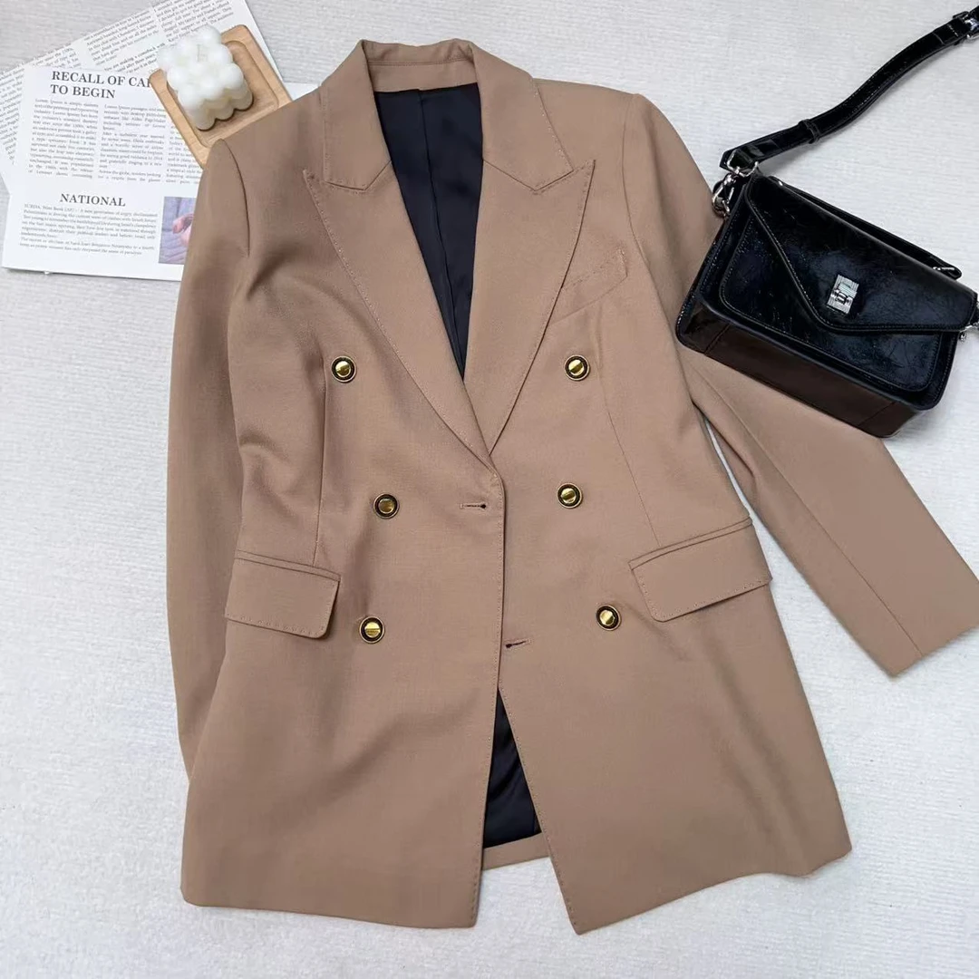 【小黑家】70高端精纺68羊M双排扣纯色气质休闲短款西装外套