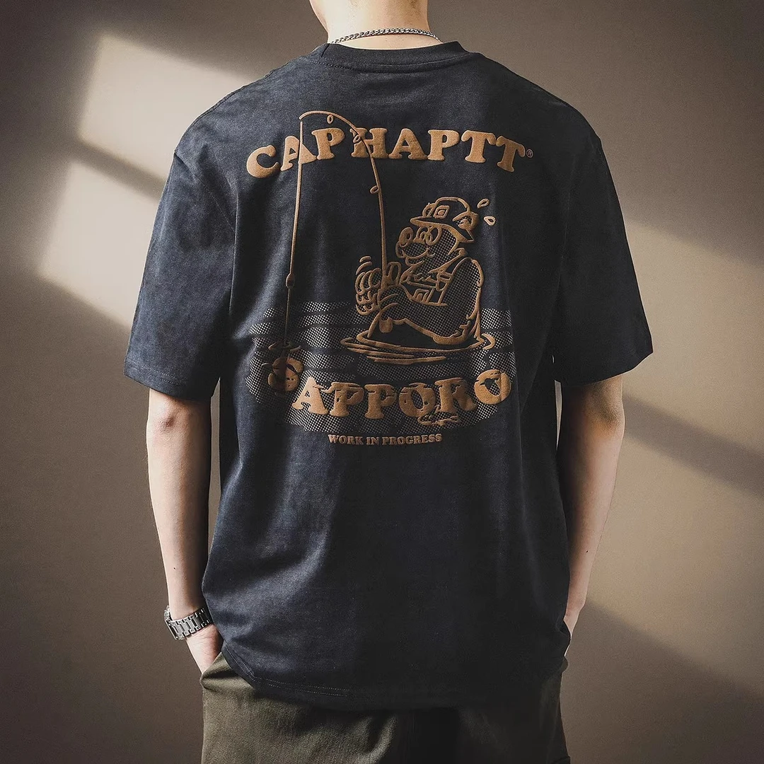 U&PURA高端美式重磅云染印花短袖T恤男款夏季百搭舒适简约潮流t恤