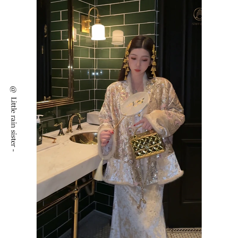 小雨姐姐新款【锦绣霓裳】新中式国风贵气珠片刺绣宽松棉服外套女