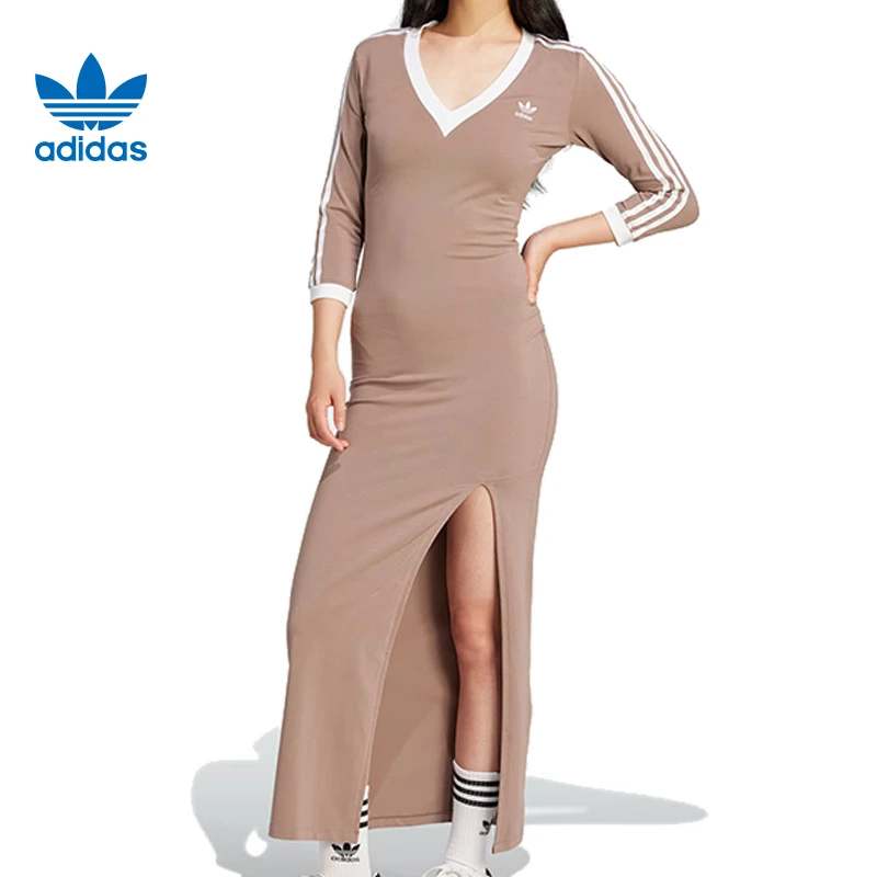 adidas阿迪达斯女子MAXI DRESS V流光风长袖连衣裙JX5193