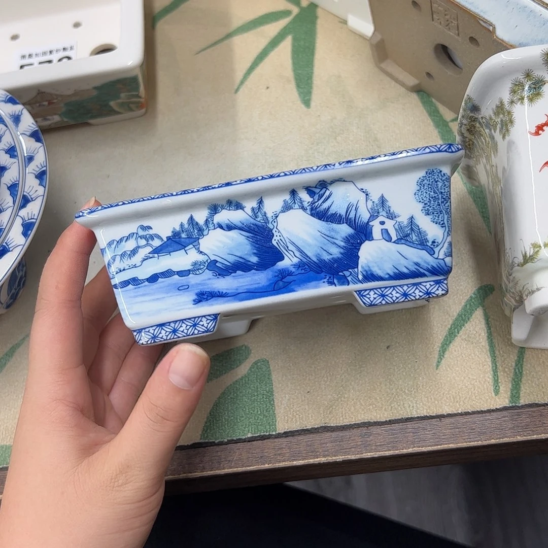 紫砂花盆506号瑕疵15/12/5cm仿手绘青花山水