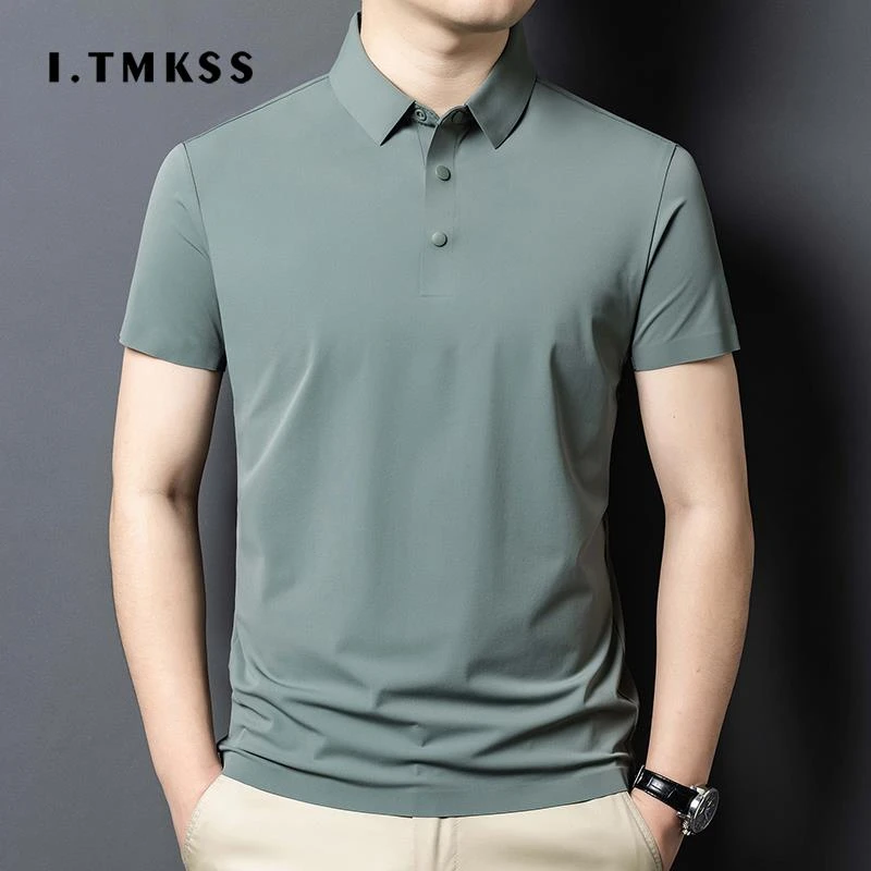 夏季休闲男士翻领冰丝短袖t恤中年polo衫男装薄款纯色半袖体恤衫