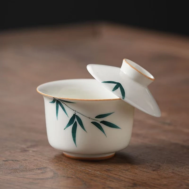 竹影可悬停二才盖碗功夫茶具家用泡茶器