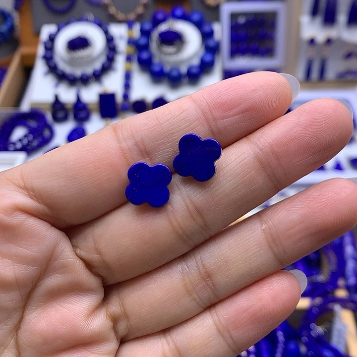 青金石银S925镶嵌耳钉