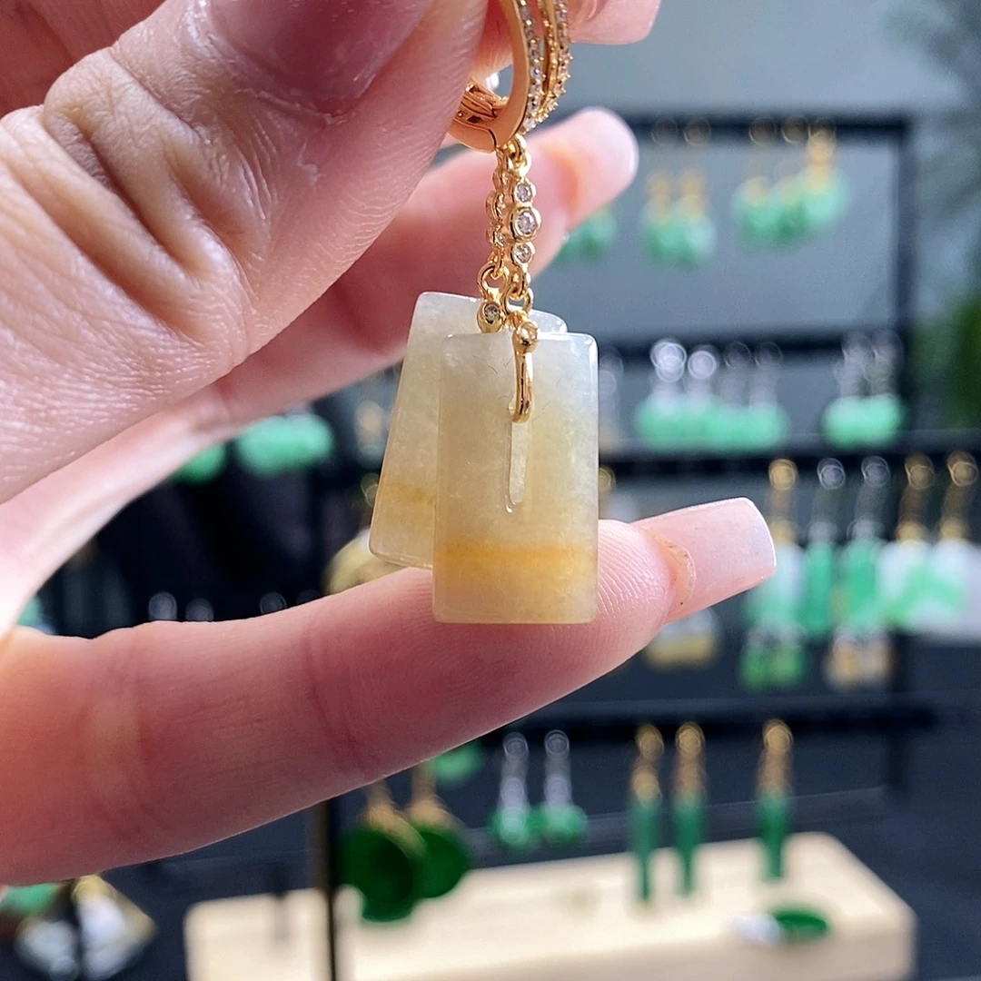 翡翠耳饰银S925镶嵌翡翠