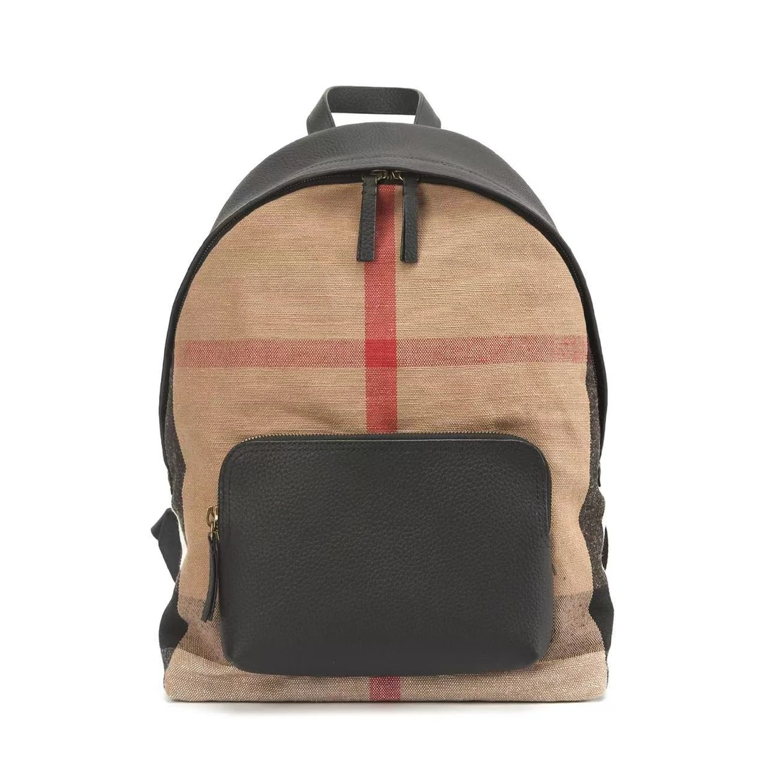 拼色款双根双肩包小熊布朗尼包包卡其中性拼皮拼色