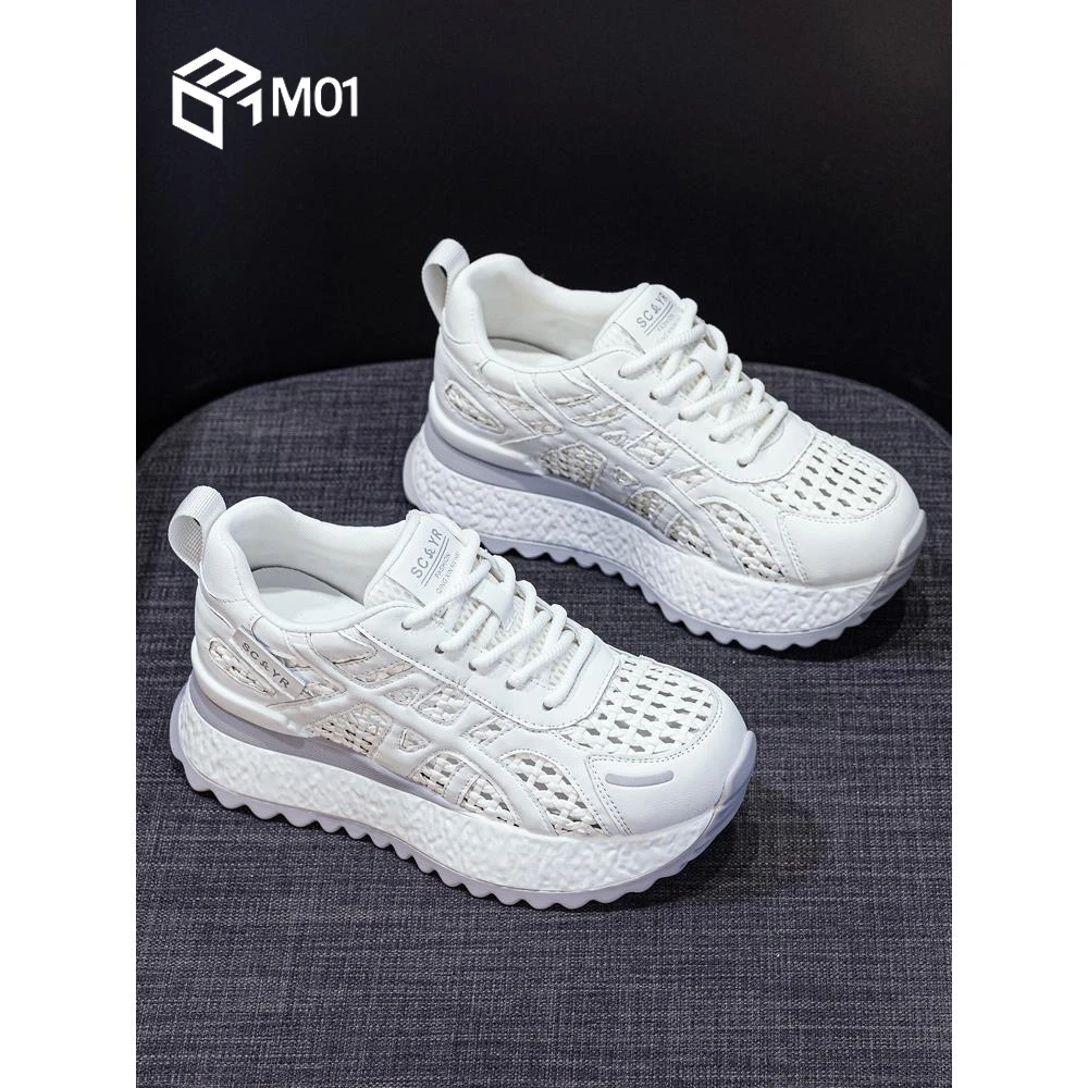 M01新款夏季镂空老爹鞋女百搭爆款网面透气运动鞋增高厚底小白鞋