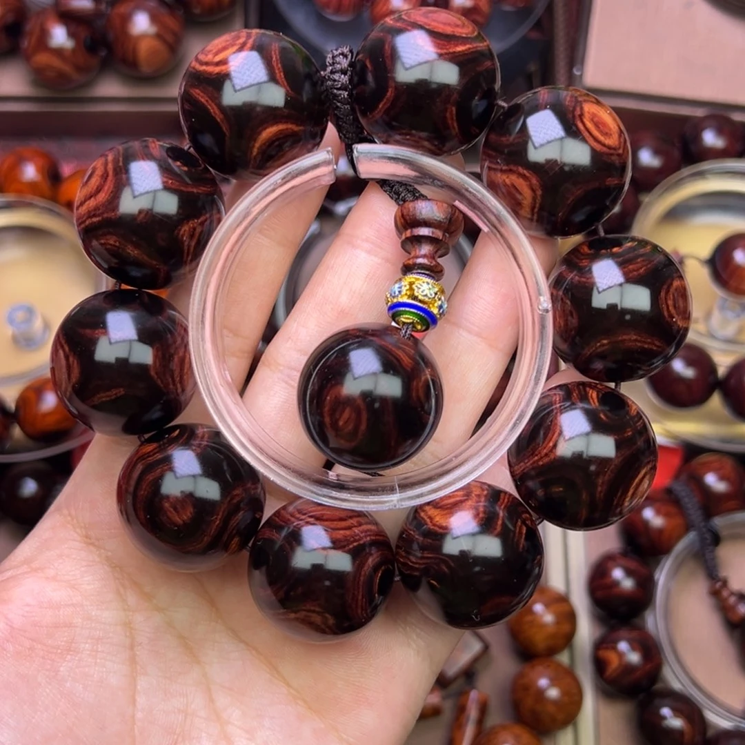 木质类黄花梨手串鬼脸对眼紫油梨留疤