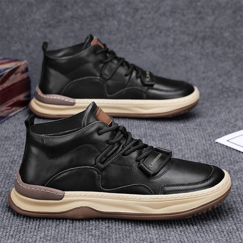 保罗笛纳男鞋2025新款爆款厚底马丁靴男士冬季鞋工装休闲皮鞋潮鞋