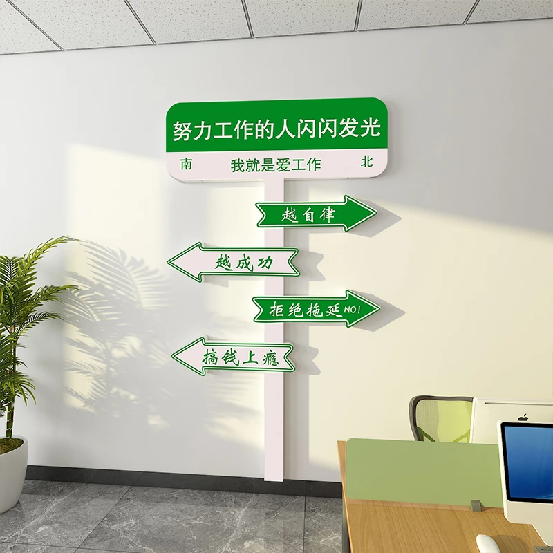 办公室墙面装饰公司企业文化墙会议室励志路牌自粘墙贴立体5d标语