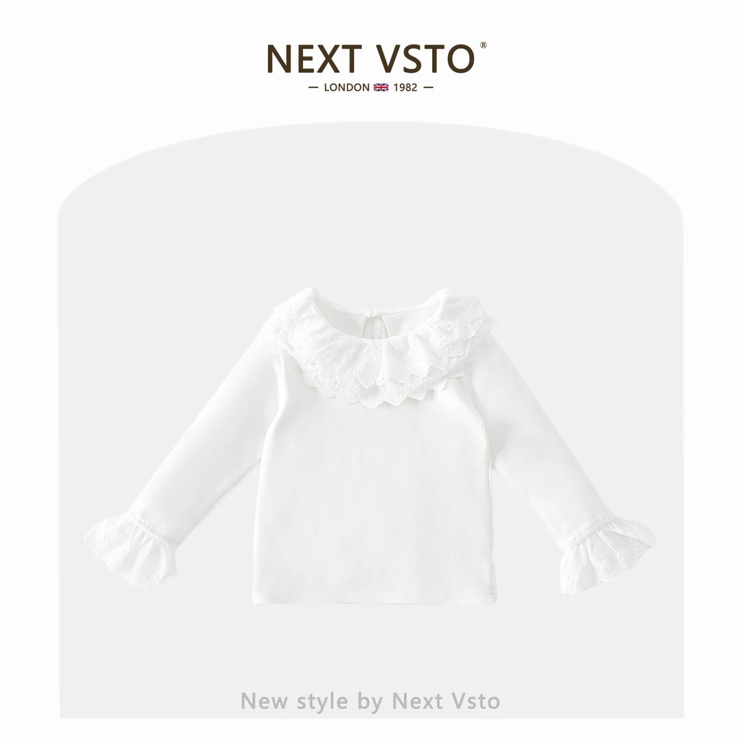 英国NEXT VSTO女童纯色打底衫春秋洋气小女孩花边娃娃领内搭上衣