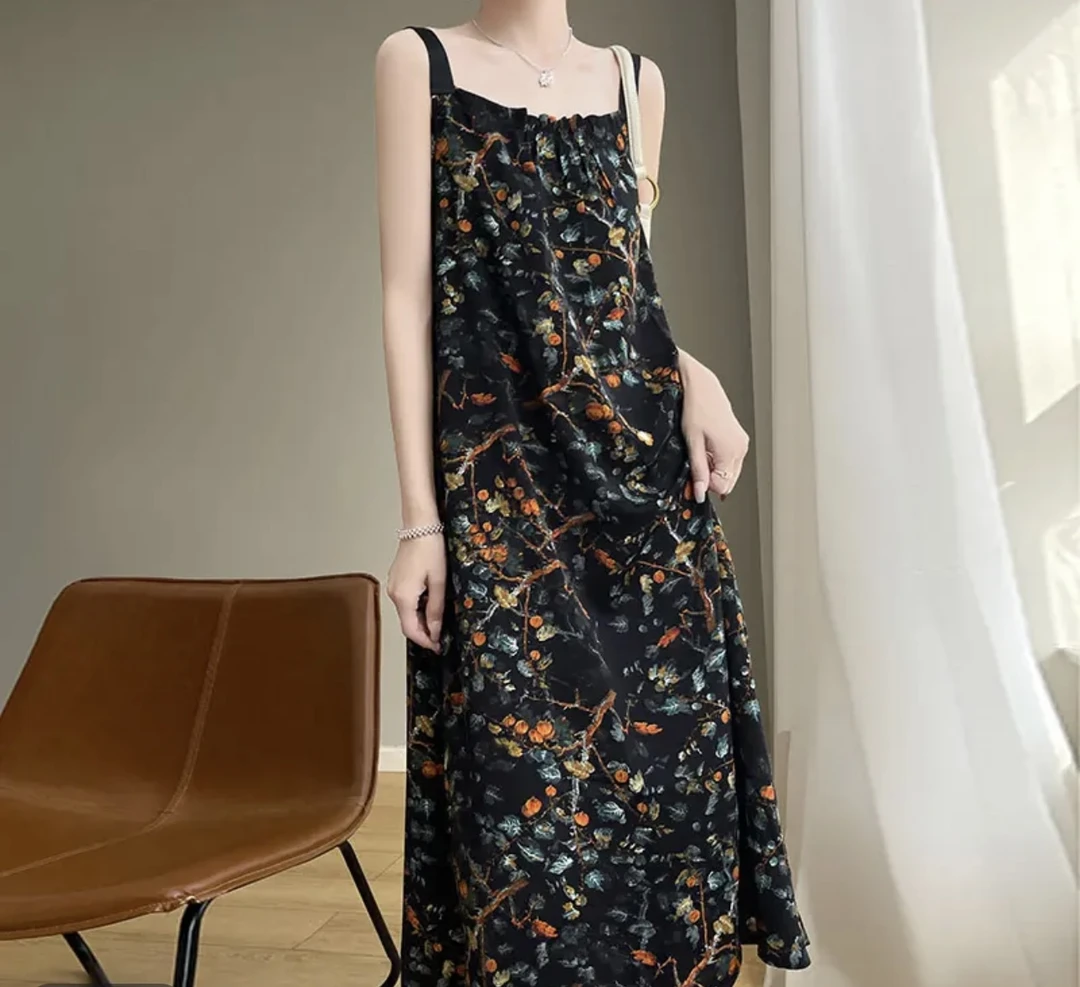 【柿柿如意】吊带连衣裙2025新款无袖气质时尚碎花显瘦女装裙子夏季