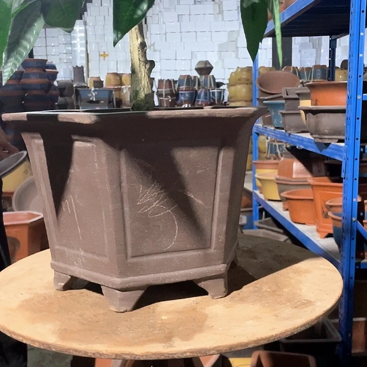 32刻绘六方花盆花盆