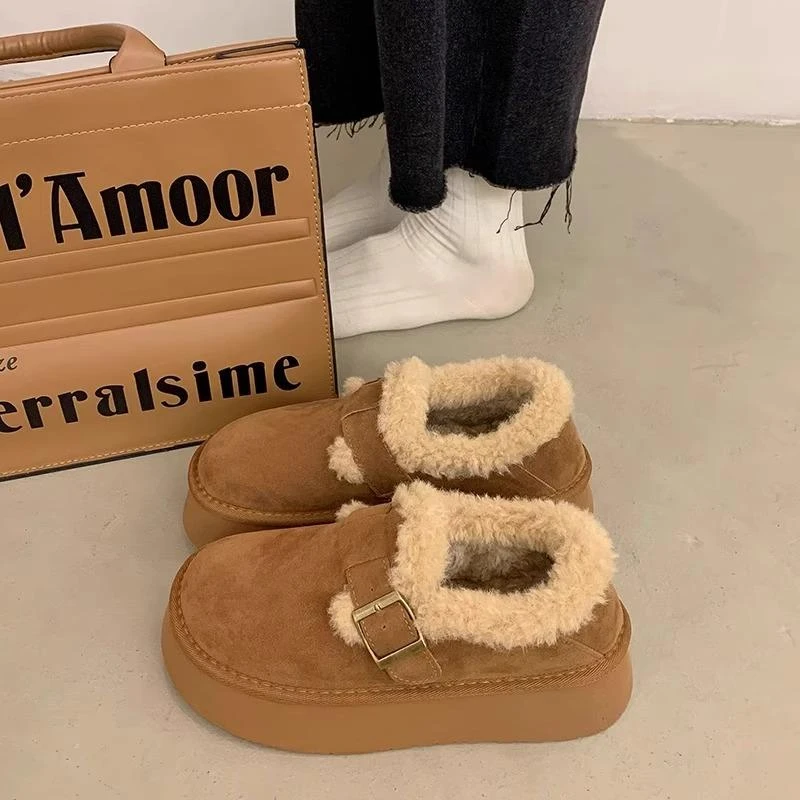 范哲萨雪地靴女款冬季2025新款厚底毛毛一脚蹬懒人面包女鞋加绒勃