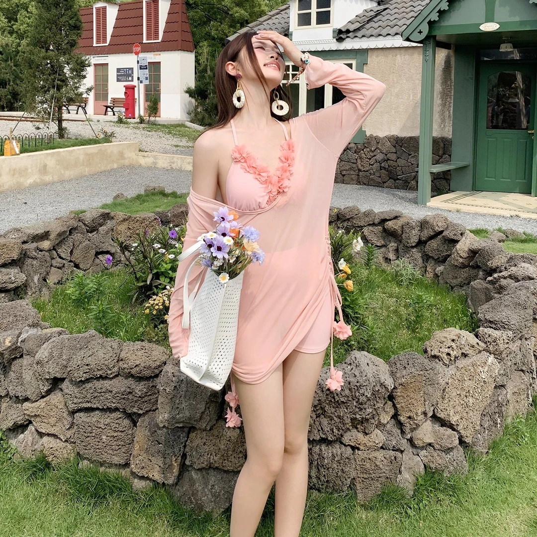 蜜桃花海//大码分体泳衣女修身遮肉温泉度假性感比基尼胖mm温泉