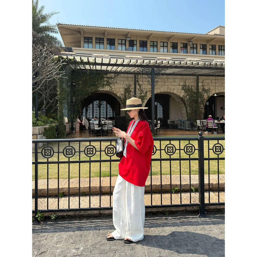 春夏季ROW风高级纯色透气亲肤中袖t恤垂感内外穿搭 SSZ252043