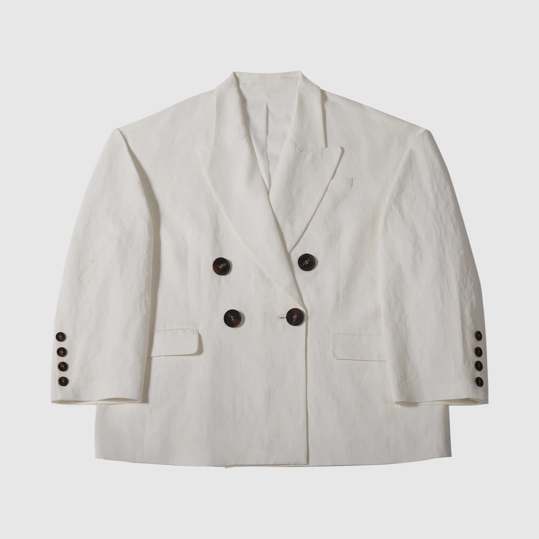 6116 复古大廓形双排扣西装外套 060428