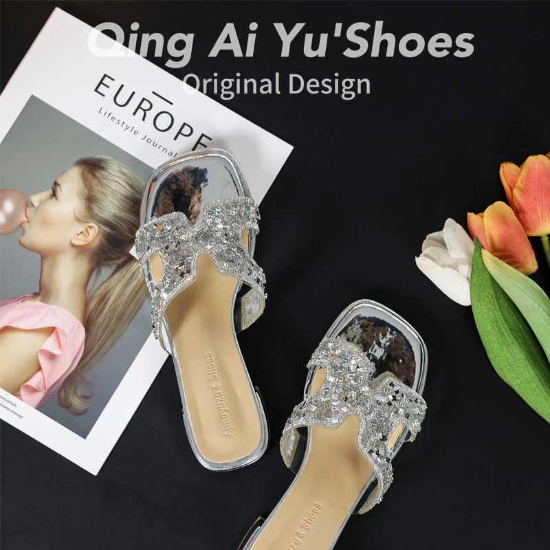 拖鞋夏季外穿2025年新款网红凉拖时尚水钻凉拖鞋百搭水钻凉鞋