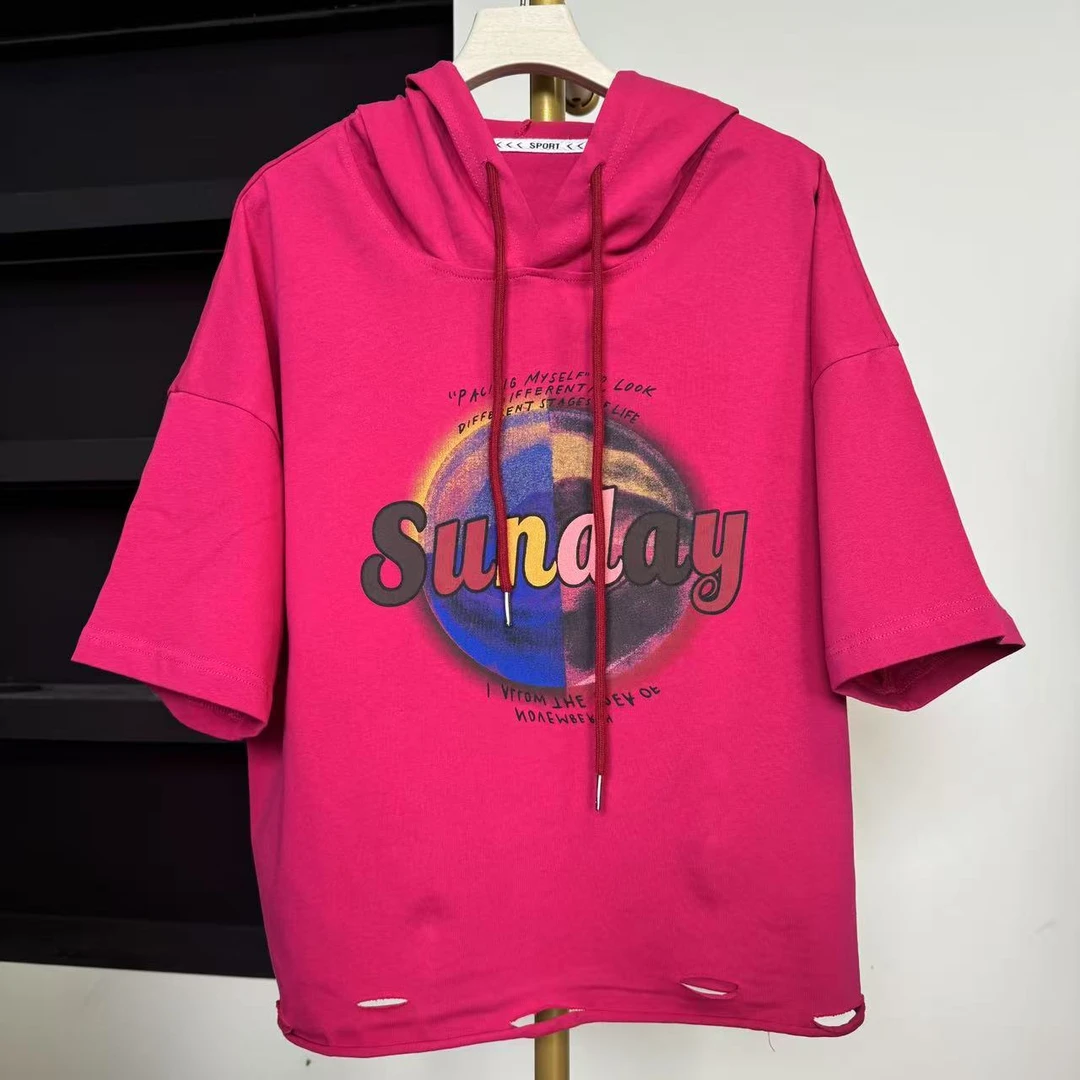 新款印花短袖宽松T恤女士休闲上衣17098