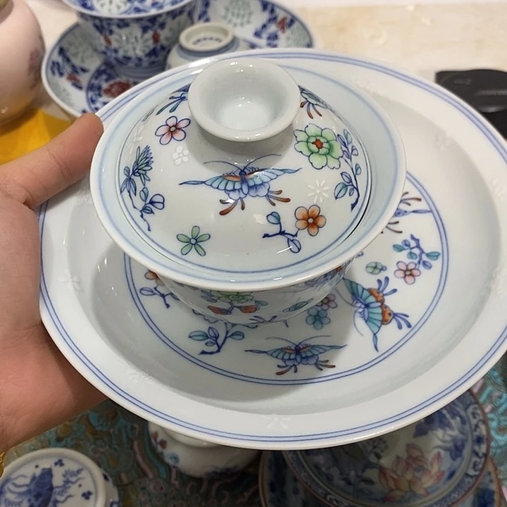 摆件陶景德镇陶瓷盖碗