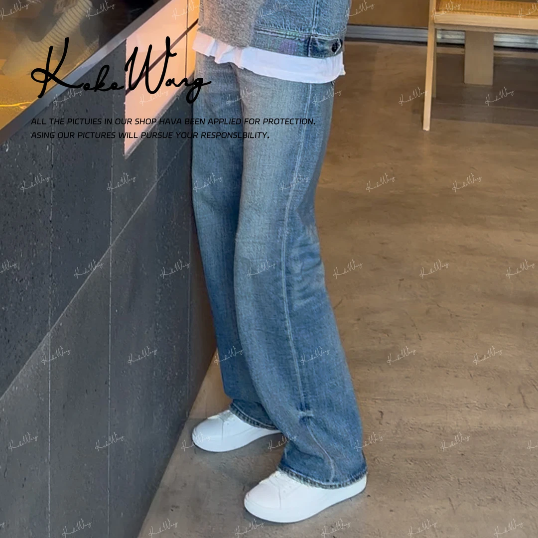 KOKO WANG时尚气质复古水洗猫须抓纹磨破百搭牛仔裤N5235B11K43
