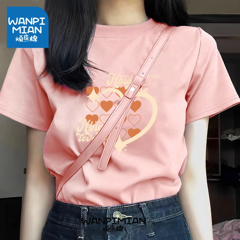 纯棉夏季休闲正肩短袖女士情侣装印花ins百搭圆领显瘦t恤小众短款