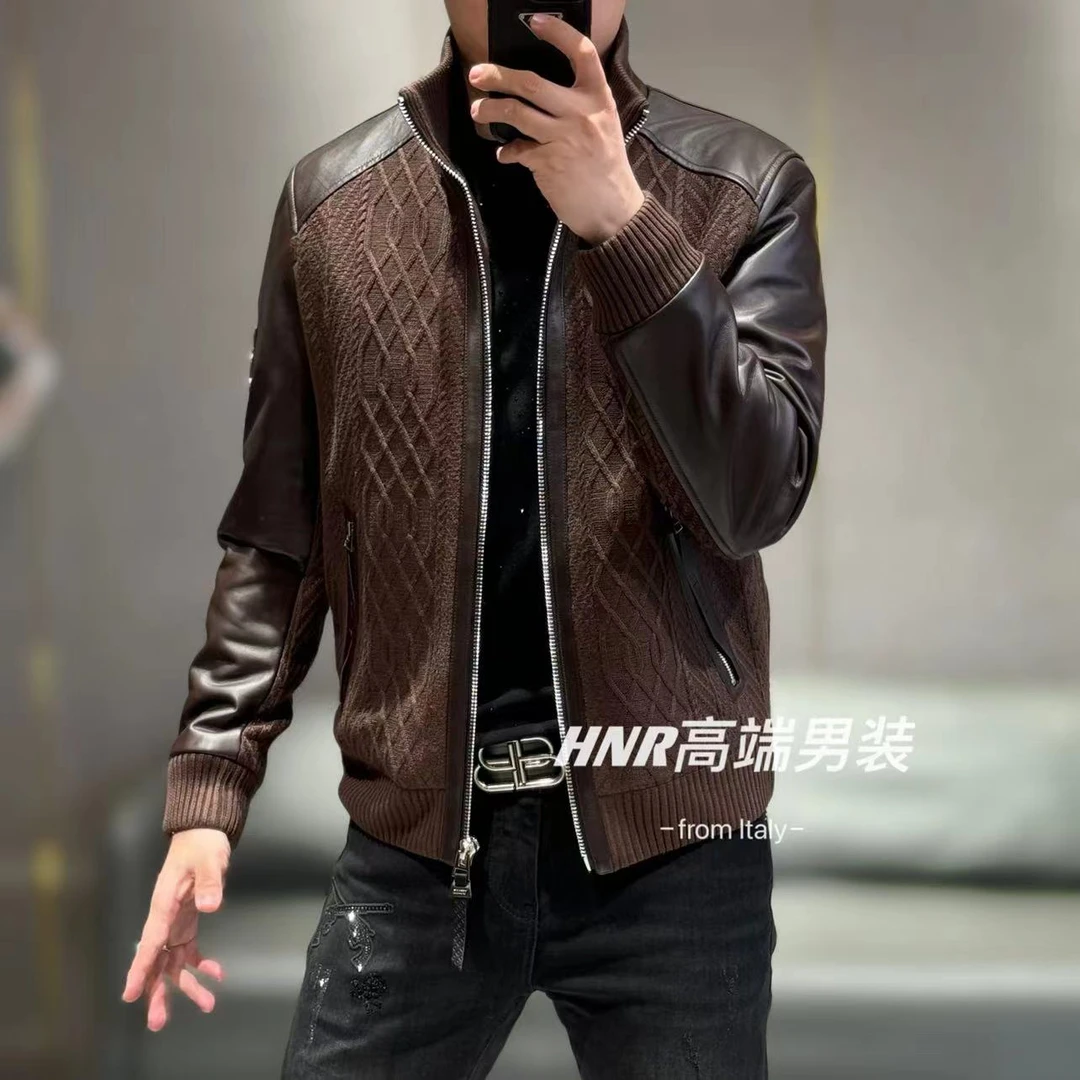 秋冬新款绵羊皮拼接款式简约百搭休闲时尚夹克25891