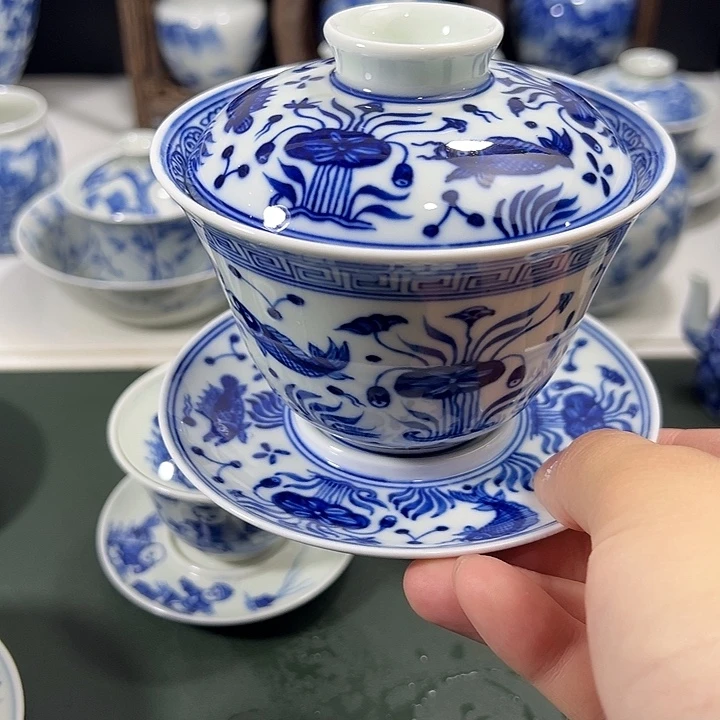 微瑕柴窑鱼藻纹大三才
