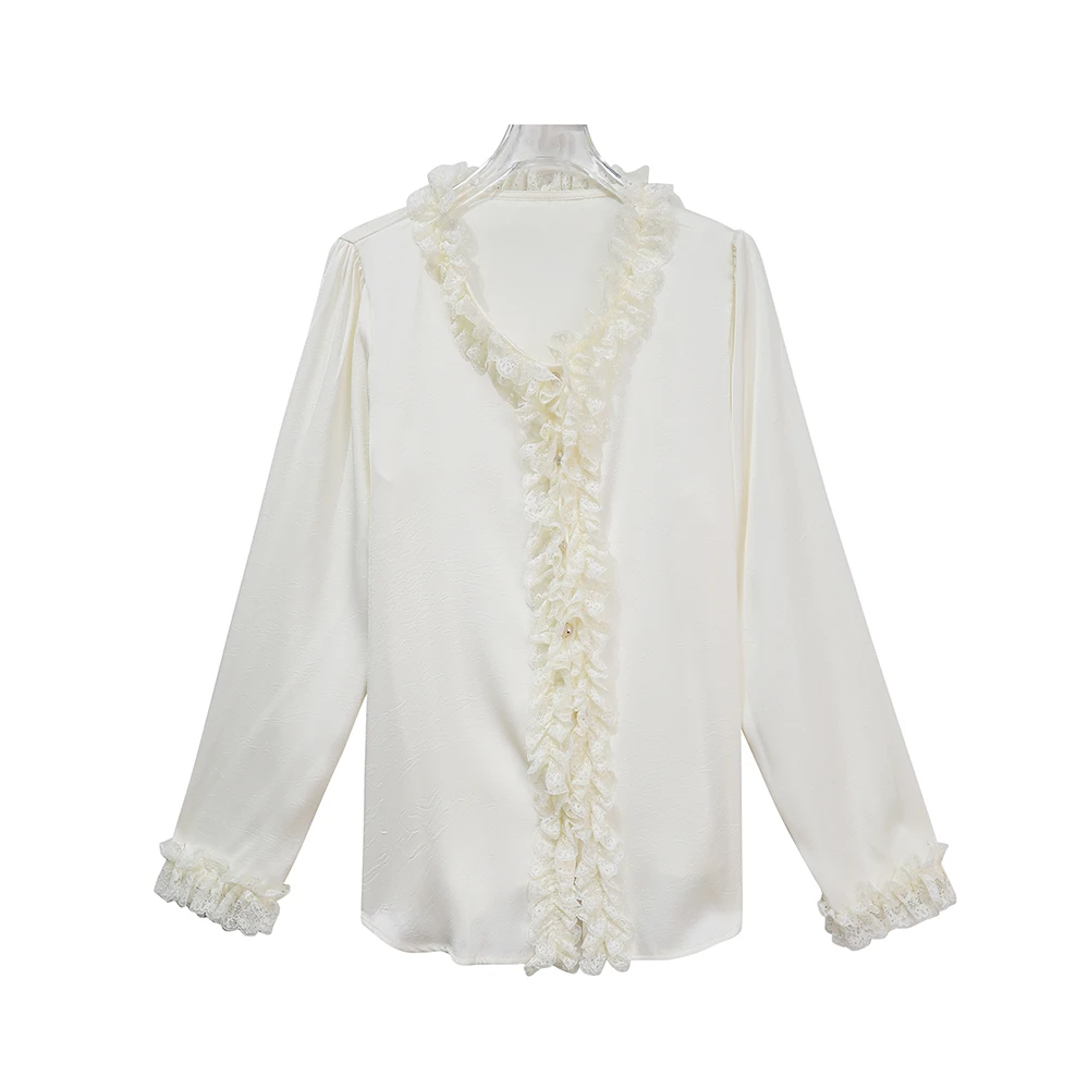 蕾丝显瘦气质时尚打底百搭衬衫长袖打底衫衬衣X2616