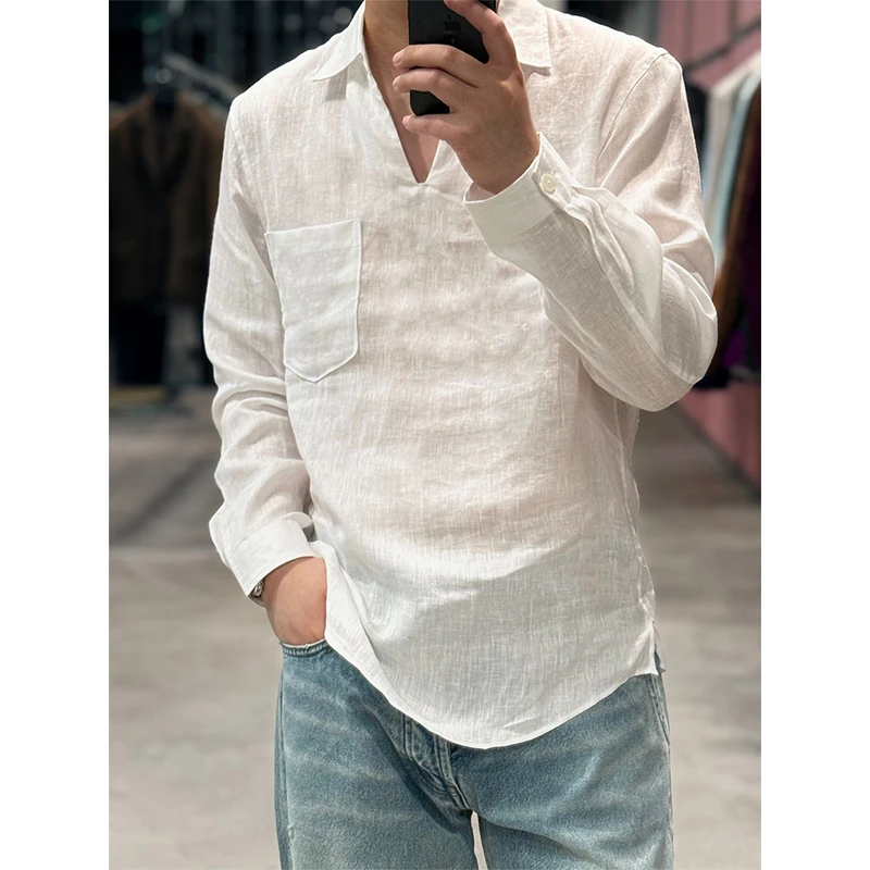 8300版“意式老钱 Oasi Lino 比利时Libeco法国亚麻”海鸥领衬衫