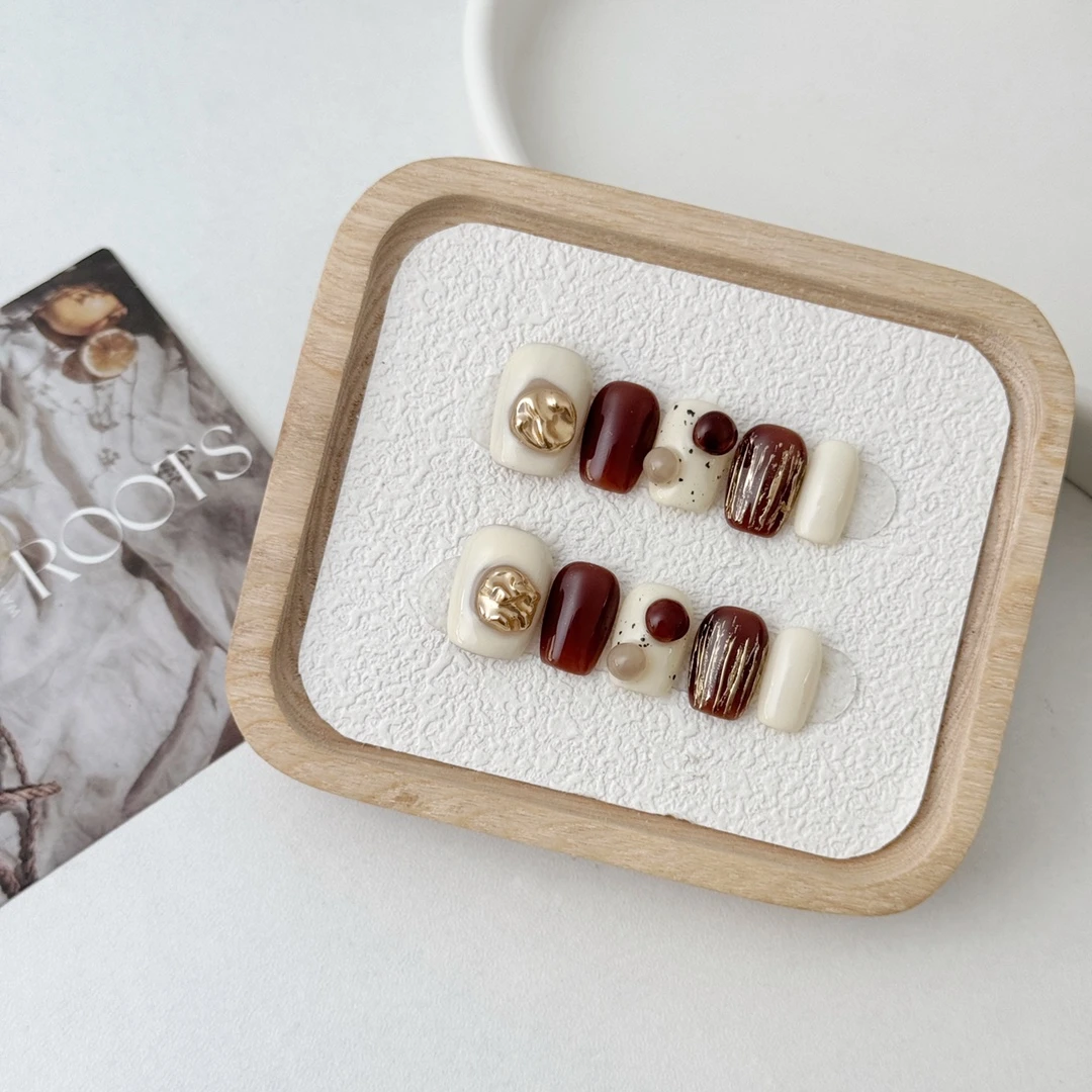 【焦糖牛奶】Maoye猫野纯手工小众/ins风/精雕工艺/高级款/穿戴美甲