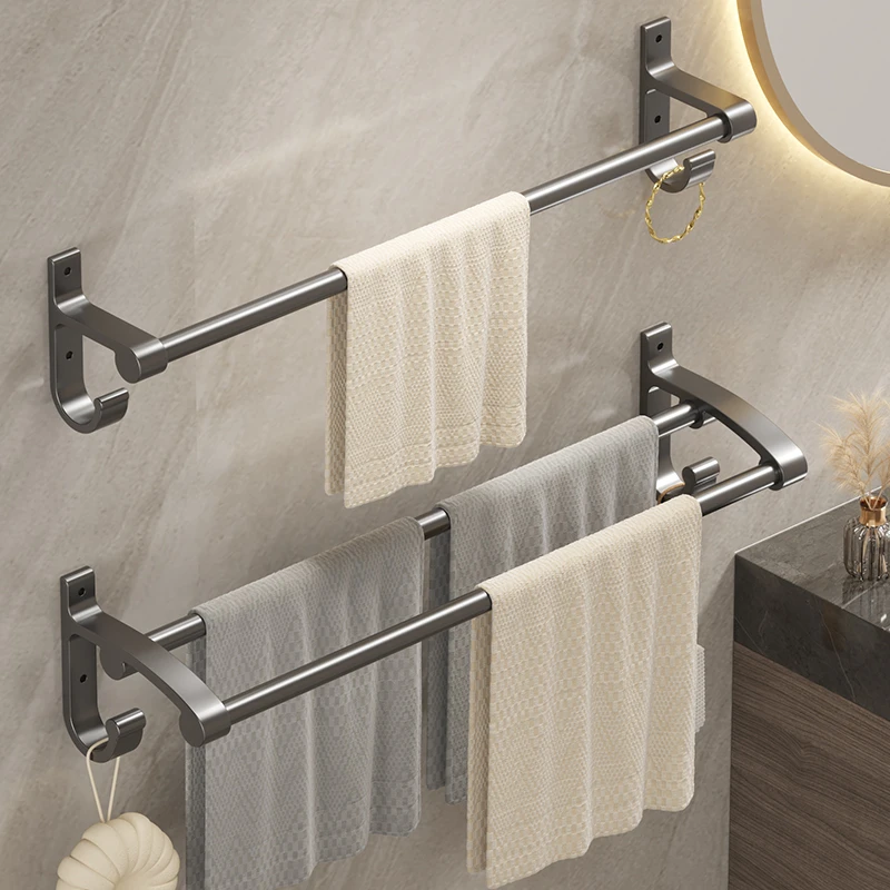 太空铝毛巾挂杆免打孔浴室洗澡间毛巾杆晾毛巾浴巾置物架壁挂式