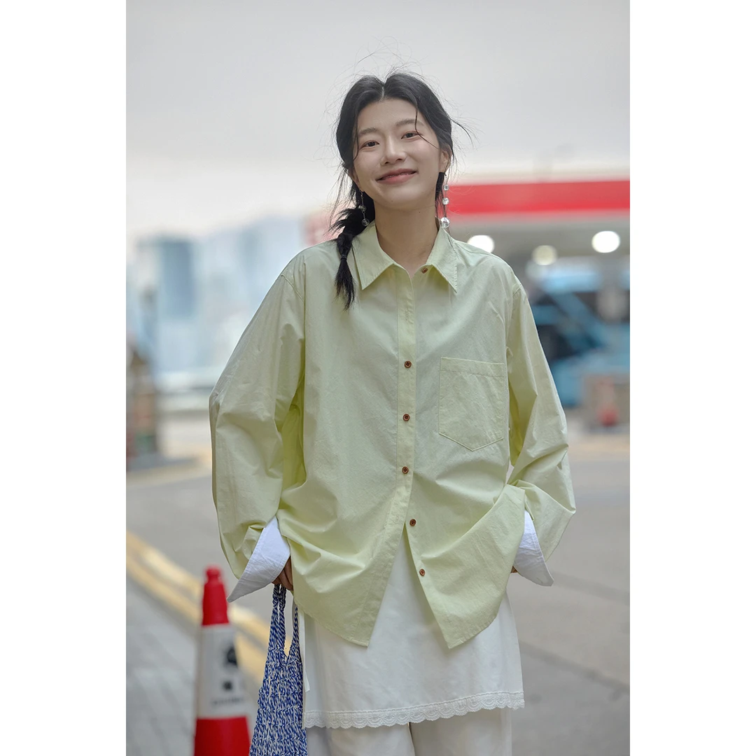 觅定纯色长袖衬衫外套女2025新款百搭宽松衬衣叠穿上衣DS11347