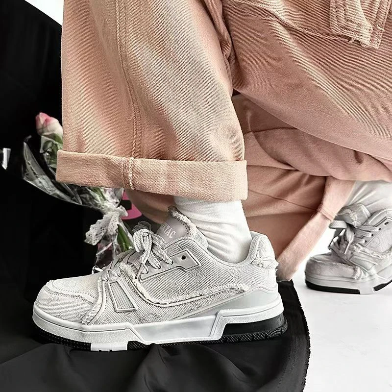 低帮透气潮流耐磨皮革拼接交叉绑带休闲鞋板鞋女鞋时尚百搭潮鞋