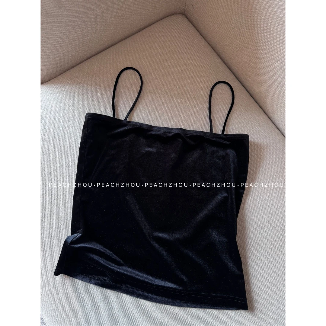 『PEACHZHOU』丝绒细肩带弹力高级感背心休闲无袖吊带修身美背上衣