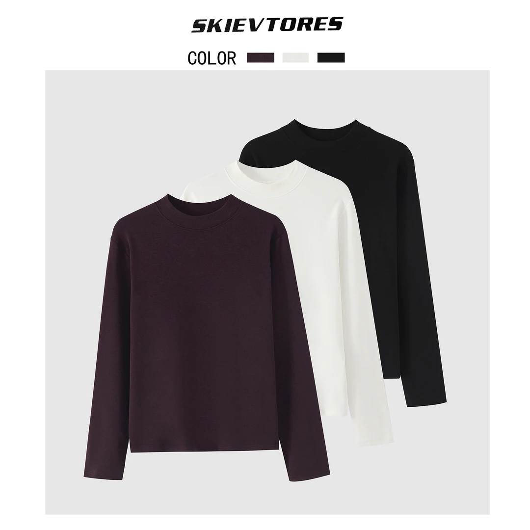 SKIEVTORES/3122女式磨毛兰精莫代尔圆领百搭纯色长袖T恤