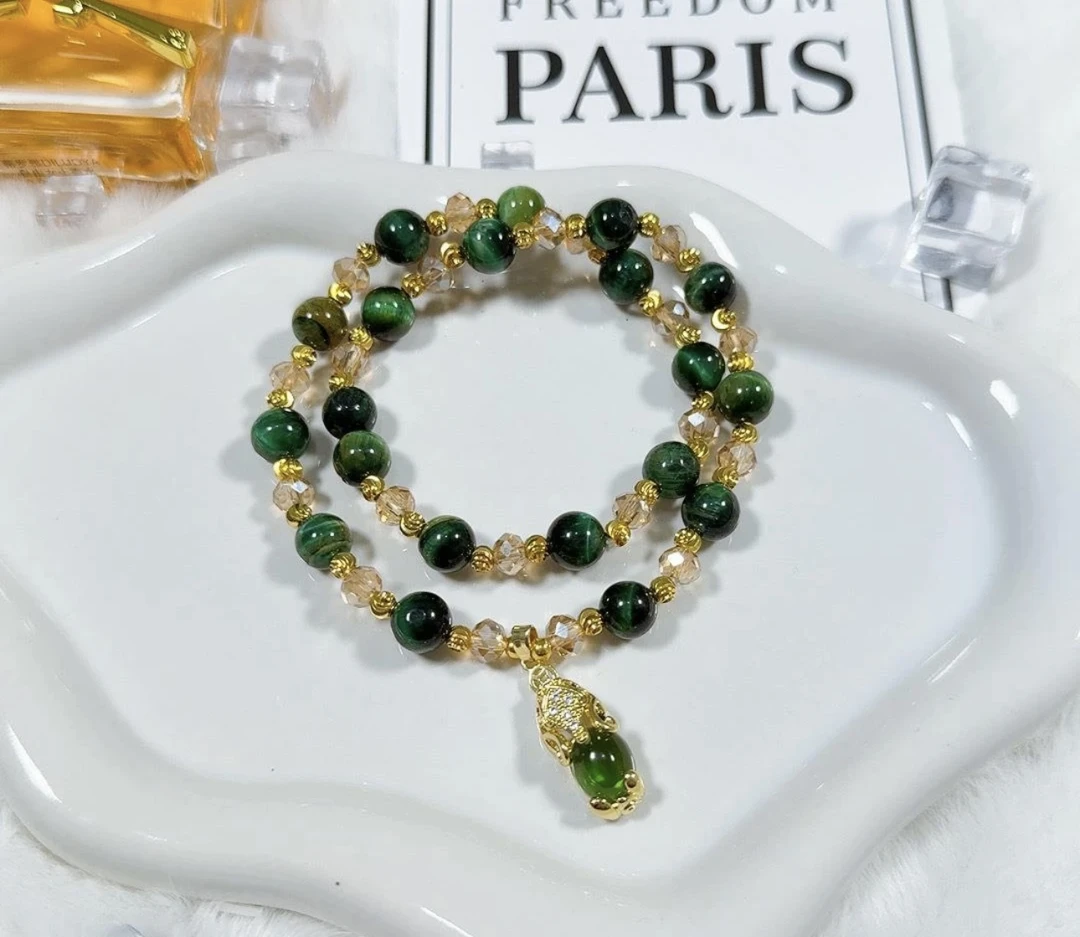 0072孔雀绿好运貔貅精品双圈手串 yw0072（无礼盒）