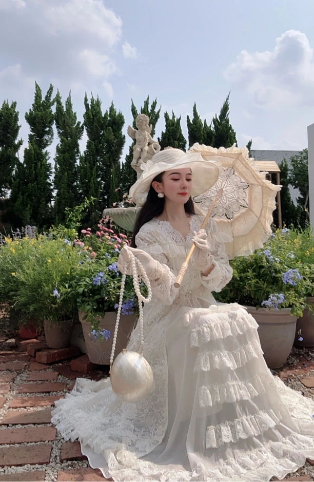 安霓王妃【茜茜公主】设计师原创私服高奢法式宫廷立体花公主连衣裙