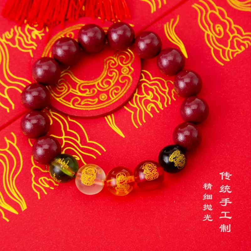 含辰砂工艺品含辰砂工艺品手串 五路财神辰砂朱砂饰品