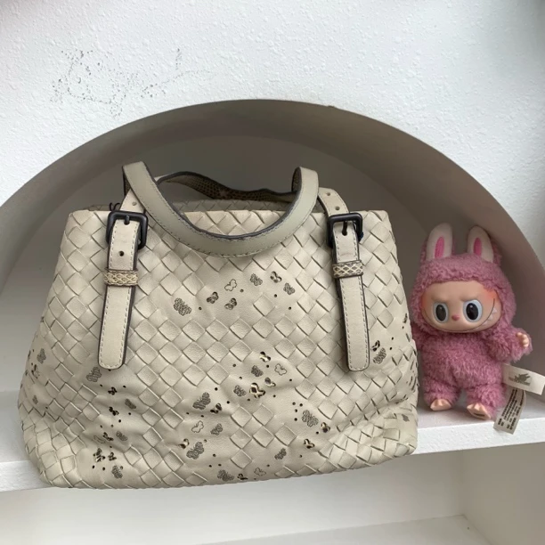 95新 BOTTEGA VENETA/葆蝶家 白色编织手提包ss