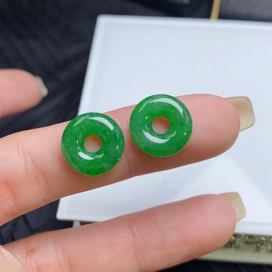 翡翠未镶嵌耳饰阳绿甜甜圈