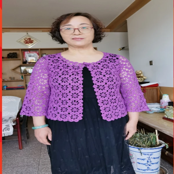 一线连梅花开衫线上编织视频教程