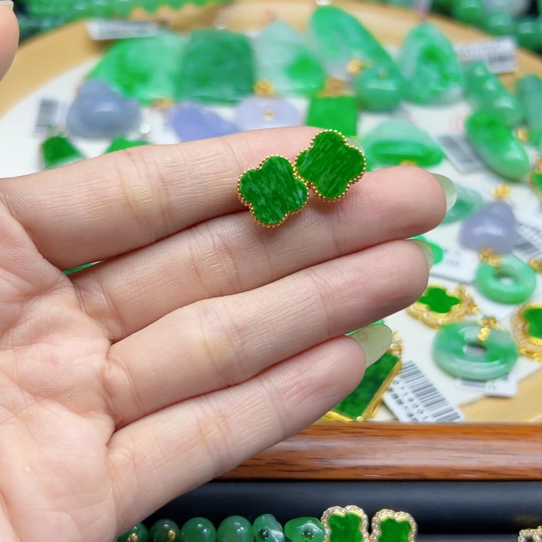 翡翠耳饰银S925镶嵌天然缅料A货一件