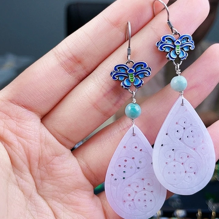 翡翠耳饰银S925镶嵌饰品