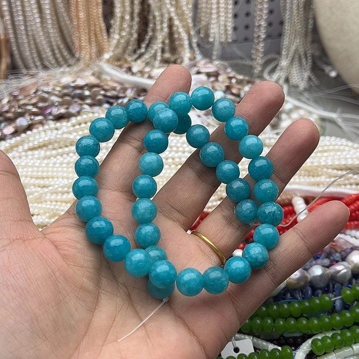 玛瑙/玉髓未镶嵌珠宝半成品一条10mm左右天河石