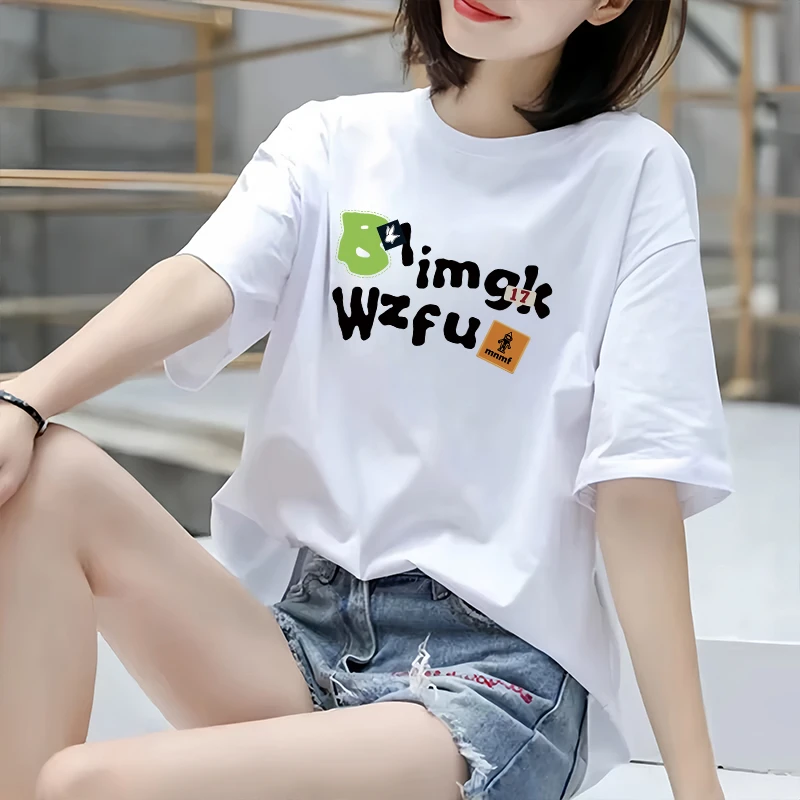 纯棉重磅2025新款夏女生短袖T恤ins潮牌宽松街头潮牌半袖体恤上衣