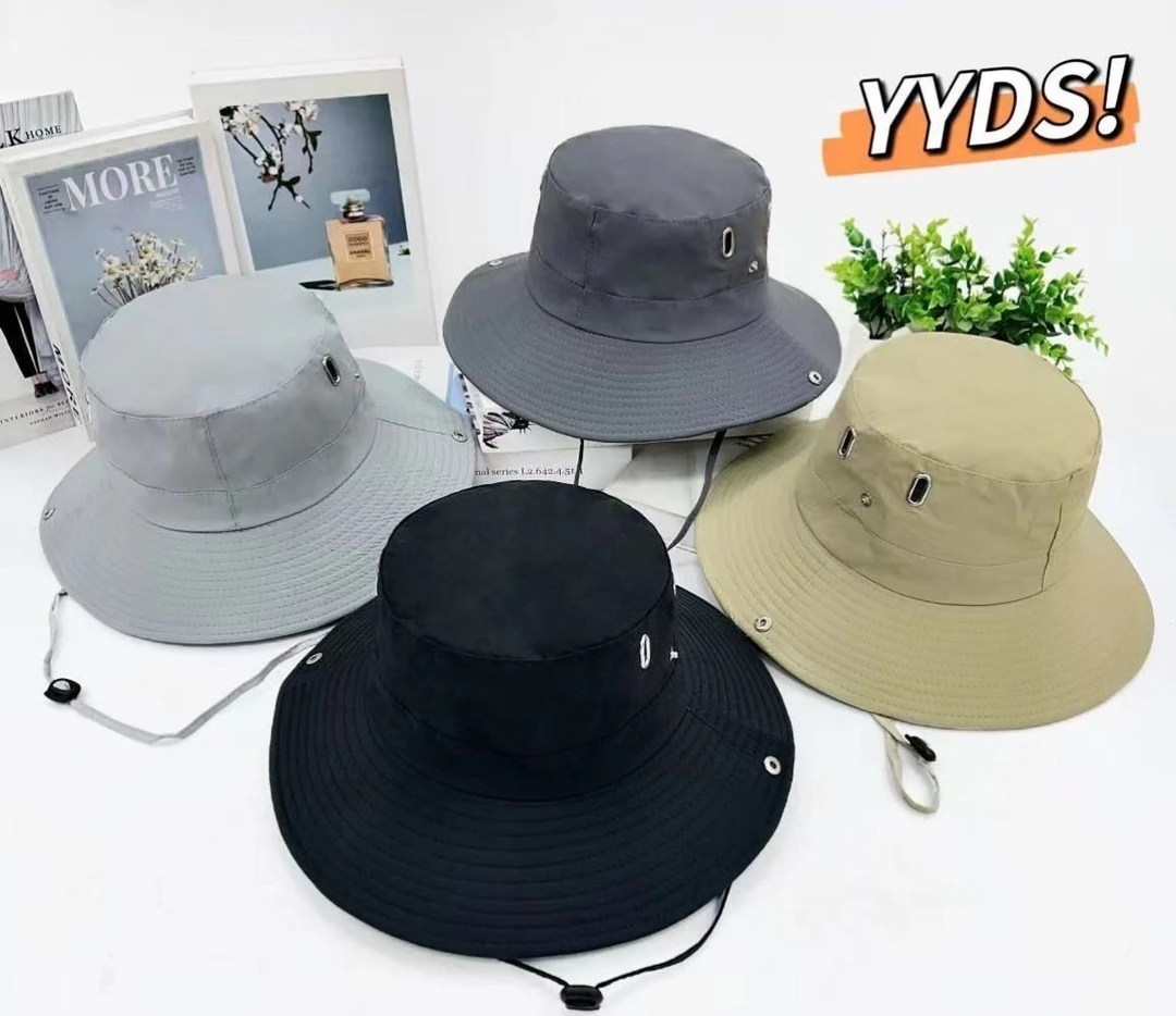 男女士同款渔夫帽抽绳登山帽钓鱼帽太阳帽遮脸帽子圆帽沿防晒遮阳